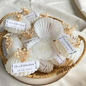 Bomboniera personalizzata per matrimonio con candela a conchiglia – Elegante regalo di ostriche con fiori secchi – Ricordo per gli ospiti in stile costiero o boho – Bomboniere per la festa nuziale