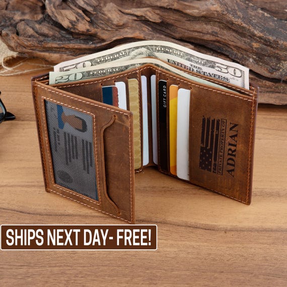 Military Gifts - Custom Leather Wallet - Gift for Military Husband - Gift for Veterans - Military Officer Gifts - Army Graduation Gifts