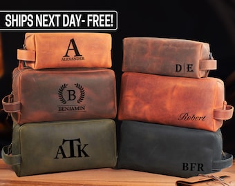 Personalized Leather Toiletry Bag, Dopp Kit, Leather Accessories for Him, Anniversary Gift for Husband, Custom Gift for Men, Gifts for Dad