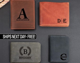 Personalized Engraved Mens Wallet, Custom Leather Wallet, Leather Card Holder, Gifts For Husband, Anniversary Gifts For Him, Christmas Gifts