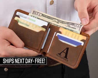 Custom Leather Wallet, Bifold Wallet, Engraved Wallet, Mens Wallet, Personalized Gifts for Dad, Gift for Him, Birthday Gifts, Groomsman Gift