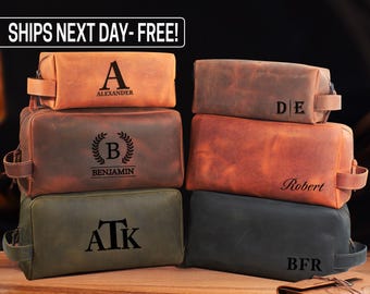 Personalized Leather Toiletry Bag for Men, Custom Dopp Kit, Mens Leather Shave Bag, Christmas Gifts for Him, Gift for Dad, Travel Accessory