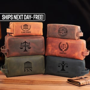 Personalized Leather Toiletry Bag for Lawyers, Custom Dopp Kit, Attorney Travel Bag, Monogram Grooming Kit, Graduation Gift for Lawyers