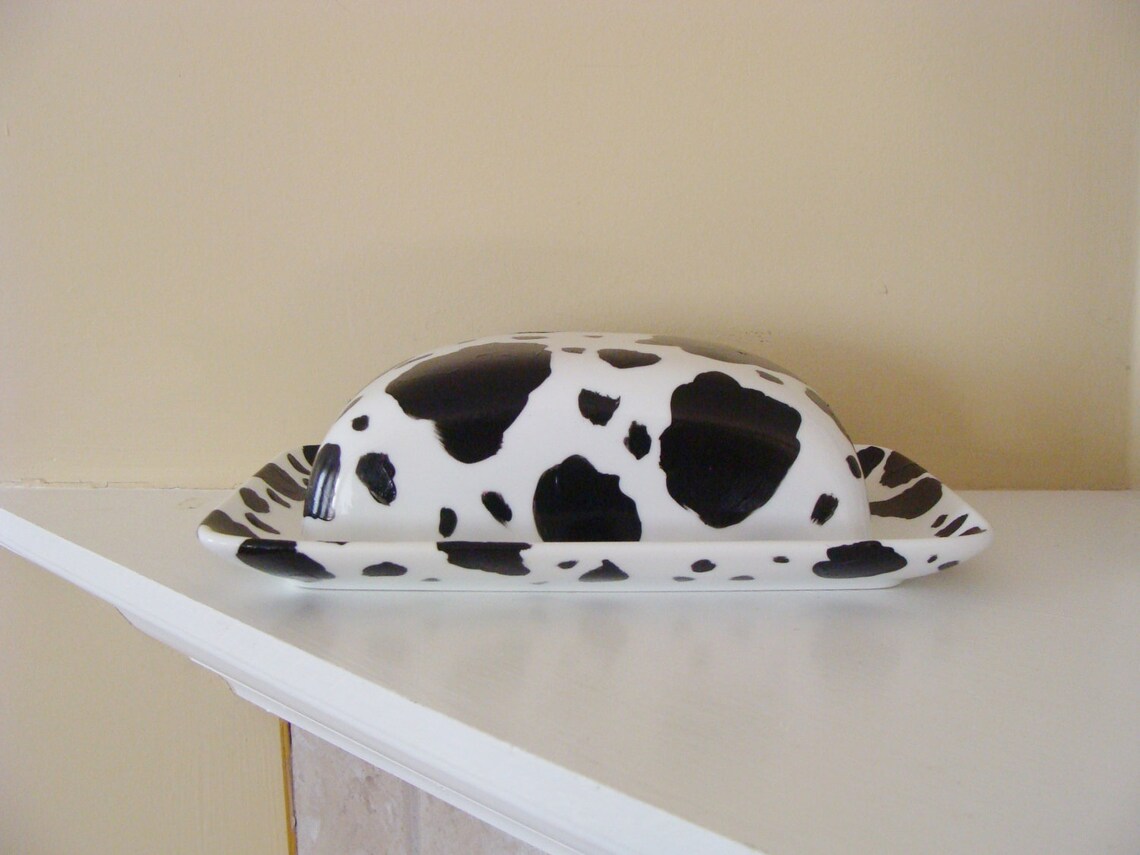 Cow Butter Dish Cow Print Farm Country Decor Hand Painted Etsy Canada