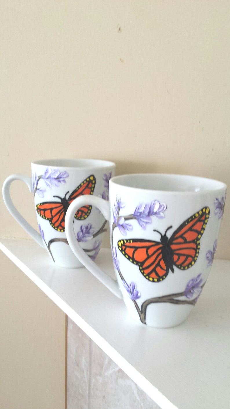 Monarch Butterfly Mugs With Lilacs Large Mug Set Etsy