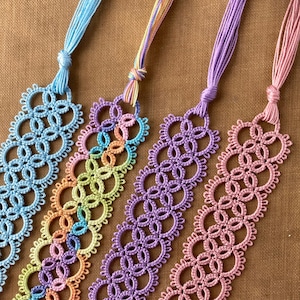 Tatted lace handmade bookmark in pastels (one bookmark)