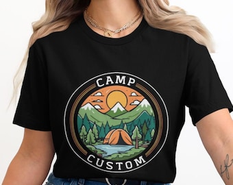 Custom Camp PNG, Vintage Retro Badge, Mountain Sunset Landscape (Digital Download)