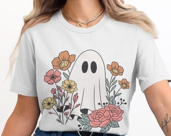 Retro Floral Ghost SVG, Halloween Print (Digital Download)