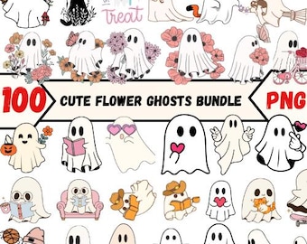 Flower Ghosts Bundle, Halloween PNG SVG, Cricut Silhouette (Digital Download)
