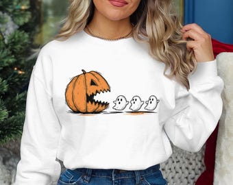 Funny Halloween Pumpkin Eat Ghost PNG SVG: Gamer Tee Design (Digital Download)