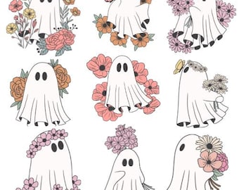 Spooky Flower Ghost PNG Bundle, Cricut & Silhouette Cut Files (Digital Download)
