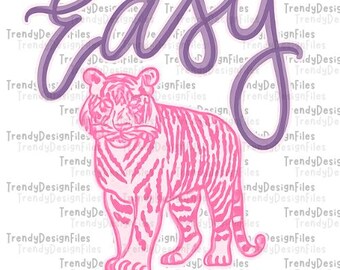 Easy Tiger PNG Design: Pink Watercolor Coastal Stripes (Digital Download)