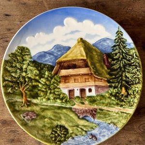 Large Vintage German Cottage Majolica Decorative Wall Plate
