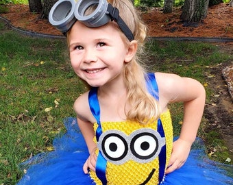 minion dress, Minion dress, Minion Halloween costume, toddler girl dress, tutu dress, dress and goggles