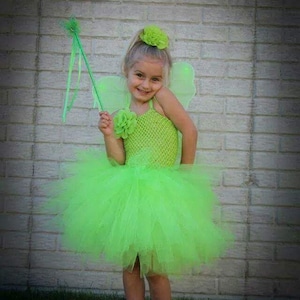 Tinker Bell  Costume, Green Fairy costume, toddler tutu dress, Halloween tutu, Halloween costume, wings, dress, wand, Glow up