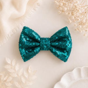 Lazo para el cabello de lentejuelas color turquesa / Clip o diadema brillante de 7,6 cm para niñas pequeñas o (LAZO DIY)