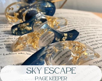 Sky Escape Page Keeper: Gold Leaf & Blue Mica Resin Thumb Page Holder Book Spreader