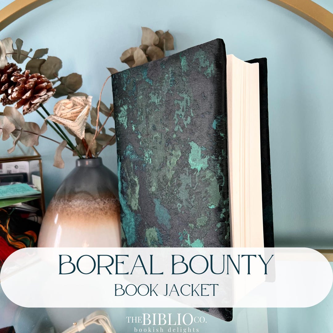 Boreal Bounty Book Jacket: Green and Black Botanical Forest-inspired ...