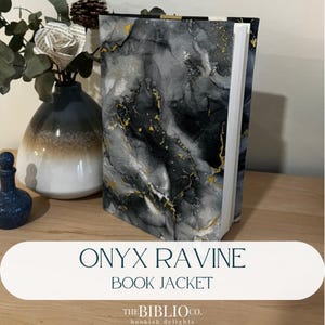 Onyx Ravine Book Jacket: Sinking Black & Gold Cotton Adjustable Cover with Satin Bookmark