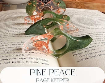 Pine Peace Thumb Page Keeper: Green Mica & Copper Leaf Book Holder