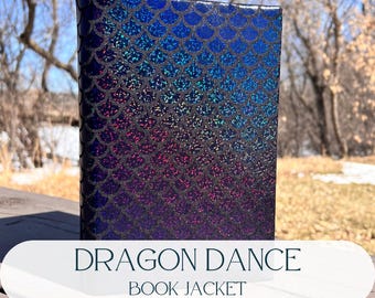 Dragon Dance Book Jacket: Blue Purple Scaled Holographic Adjustable Book Cover with Satin Ribbon