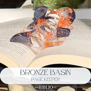 Garde-page pour le bassin en bronze : porte-page pour le pouce en feuille d'or et en résine de mica bleu