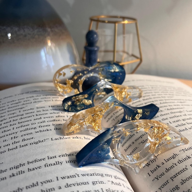 Sky Escape Page Keeper: Gold Leaf & Blue Mica Resin Thumb Page Holder Book Spreader image 10