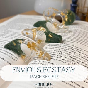 Jaloerse Ecstasy Page Keeper: bladgoudgroen mica duimringboekaccessoire