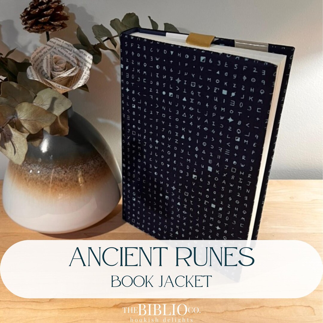 Ancient Runes Book Jacket: Deep Blue Symbolic Cotton Adjustable Book ...