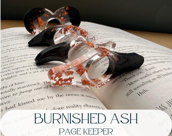 Burnished Ash Page Keeper: Copper Leaf & Black Mica Resin Thumb Book Holder