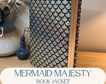 Mermaid Majesty Book Jacket: Iridescent Silver Dragon Metallic Adjustable Cover with Satin Ribbon