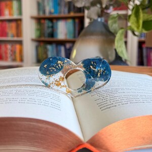 Sky Escape Page Keeper: Gold Leaf & Blue Mica Resin Thumb Page Holder Book Spreader Heart