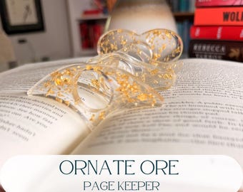 Ornate Ore Page Keeper: Glittering Gold Leaf Resin Ergonomic Book Reading Aid