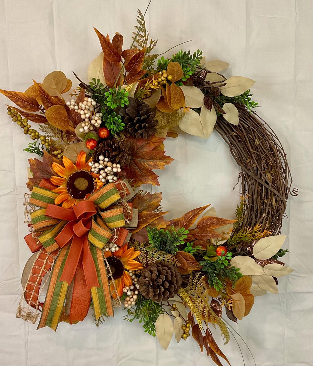 Fall Grapevine Wreath | Farmhouse Autumn Door Wreath With Sunflowers ...