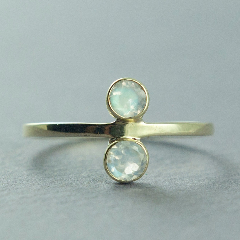 Delicate Jewelry Faceted Rainbow Moonstone Ring Solid 14K Gold Ring Gold Ring Free Courier Shipping Made to Order