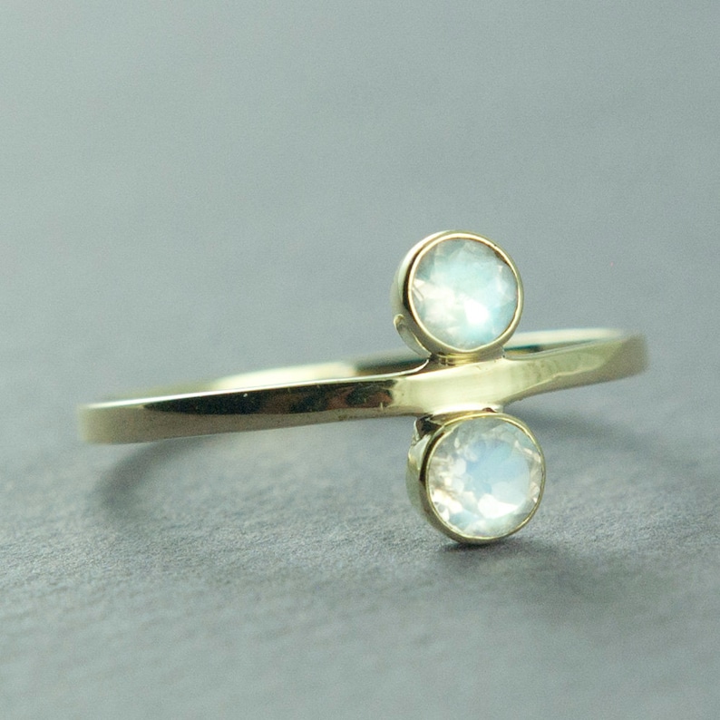Delicate Jewelry Faceted Rainbow Moonstone Ring Solid 14K Gold Ring Gold Ring Free Courier Shipping Made to Order