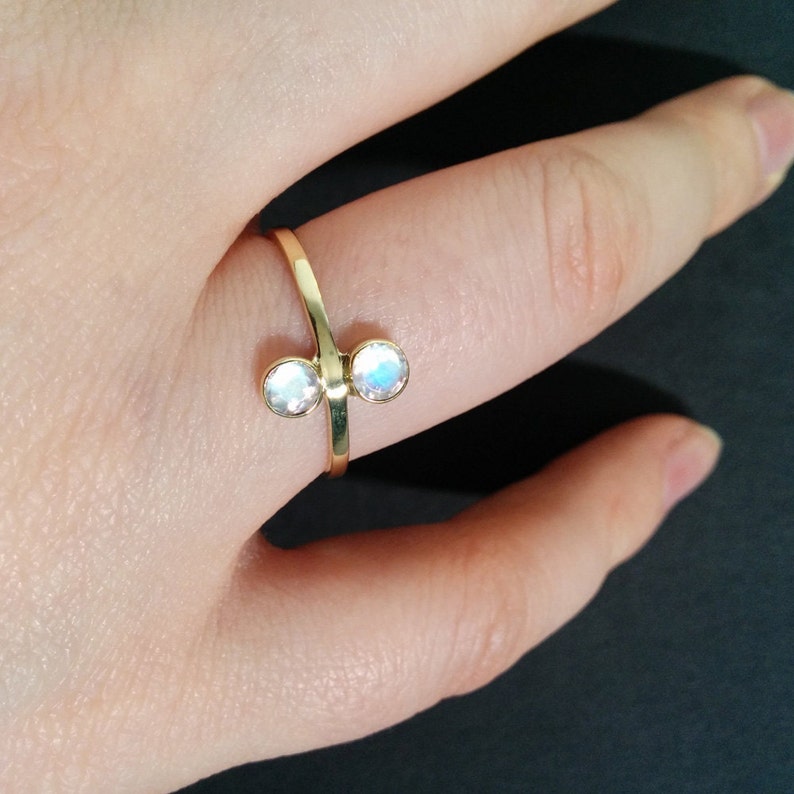 Delicate Jewelry Faceted Rainbow Moonstone Ring Solid 14K Gold Ring Gold Ring Free Courier Shipping Made to Order