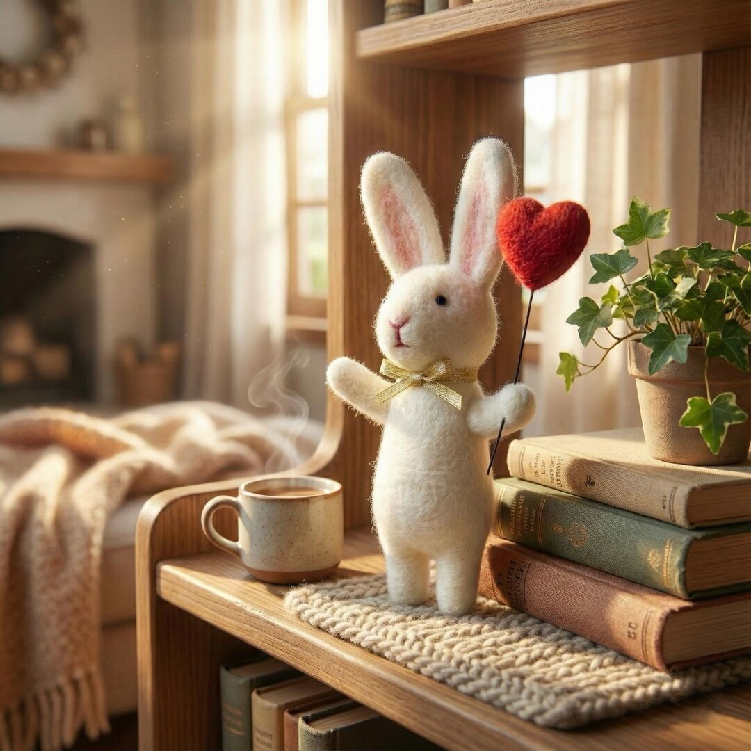 Personalized Needle Felt Bunny: Handmade Wool Plush With Red Heart - Etsy