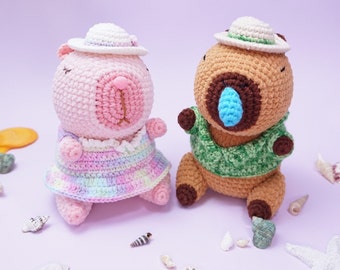 Capybara Couple Crochet Pattern, Amigurumi Plushies (PDF Pattern)