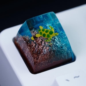 Handmade Turtle Resin Artisan Keycap: Coral Design, MX Cherry Keyboard