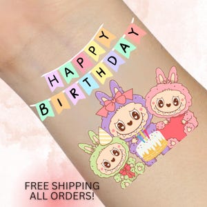 Labubu Birthday Tattoos - Party Favor, Custom Labubu Stickers, Birthday Decorations