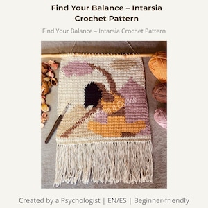 Crochet Wall Hanging Pattern · Yoga Girl · Intarsia Tapestry PDF · Boho Home Decor · Symbolic Design · English & Spanish · Digital Gift