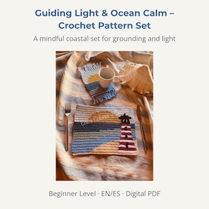 Lighthouse & Ocean Crochet Pattern Set · Table Runner + Coasters · Intarsia PDF · Nautical Gift · English - Spanish · Digital Download