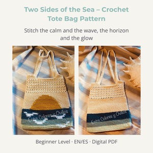 Two Sides of the Sea – Crochet Tote Bag Pattern · Sunset Intarsia - Tapestry · Ocean Scene · Nautical · Beginner PDF · EN/ES · Digital Gift