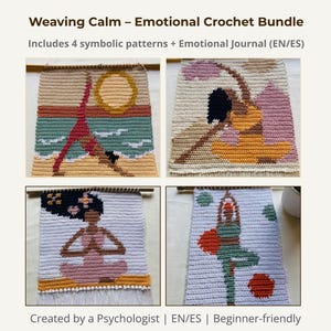 4 Intarsia Wandkleedpatronen + Emotioneel Dagboek PDF | Gemaakt door een psycholoog | Engels - Spaans | Mindful en Beginnersvriendelijk