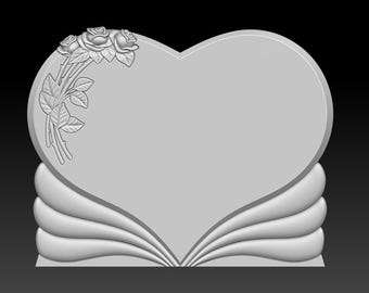 Lápida de corazón con tres rosas, modelo STL 3D para enrutador CNC, archivos STL de lápida, modelo 3D de la lápida, grabador, Aspire, Vectric