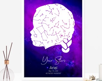 Your unique star map | Custom Silhouette Portrait | faceless portrait | Personalized Star Chart | Night Sky Print | Star Map Print