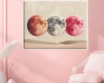Moon Phases Clipart, watercolor moon graphics in PNG format Wall Art Starry Sky Painting Print Starlit Night Wall Decor Artistic Poster