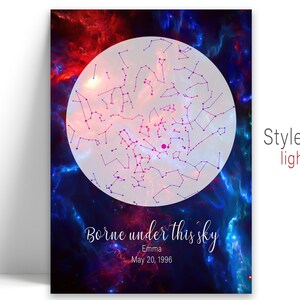 Mapa de estrellas personalizado, cielo nocturno de color agua, mapa de constelación personalizado, noche en que naciste, regalo de nuevo bebé, regalo de boda personalizado, estrellas arriba