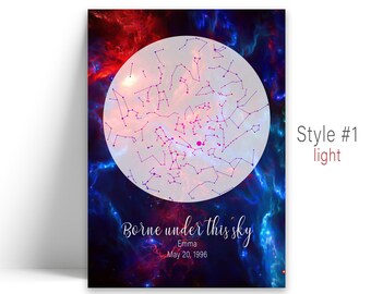 Custom Star Map, Water Color Night Sky, Personalized Constellation Map, Night You Were Born, New Baby Gift, Custom Wedding Gift, Stars Above